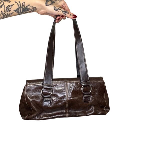 Wilsons Leather Brown O Ring Shoulder Hand Bag Grunge Burnout - Picture 3 of 8